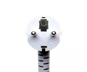 Cavo di rete Europa CEE 7/7 90° a C13, 0,75mm², VDE, bianco, scatola DINIC con foro Euro, lunghezza 1,80m